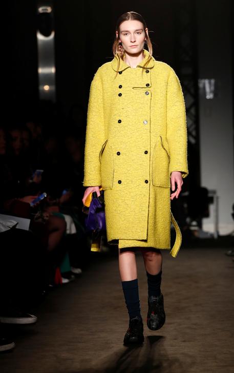 A model presents a creation by Alexandra Moura during the Milan Fashion Week in Milan, Italy, February 25, 2019. REUTERS/Alessandro Garofalo