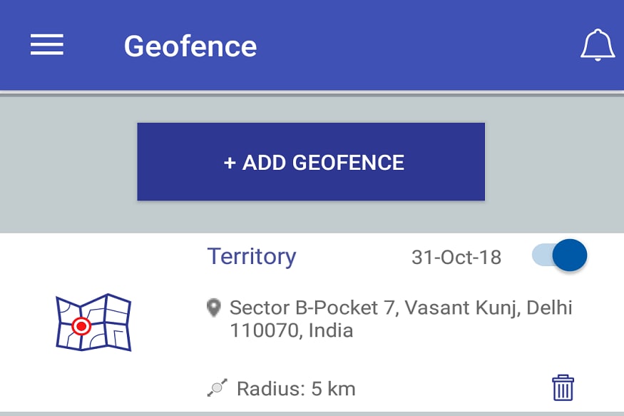 Geofence alerts the owner everytime car leaves a designated territory. (Image: Screenshot)