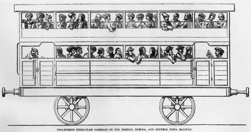 Two storied, third-class carriage on the Bombay, Baroda and Central India railway. (Image: Getty Images)