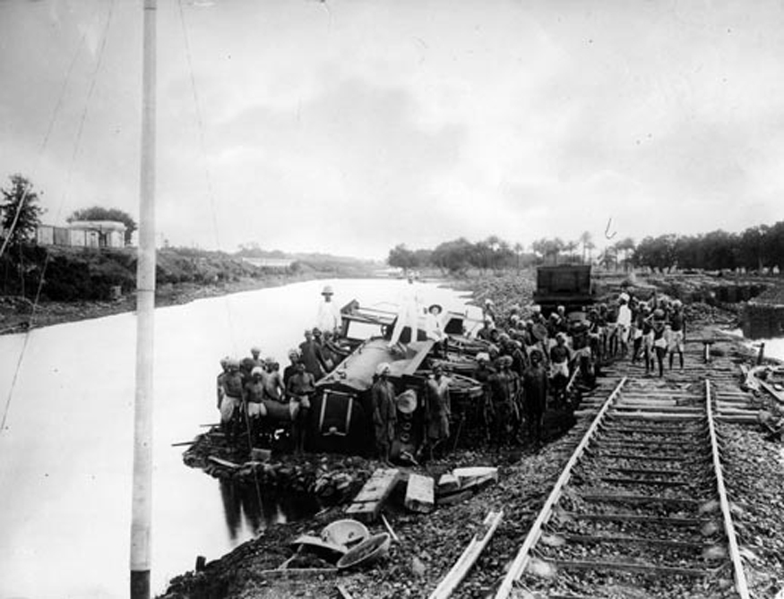 A train derailment during track-laying in India. (Image: Getty Images)