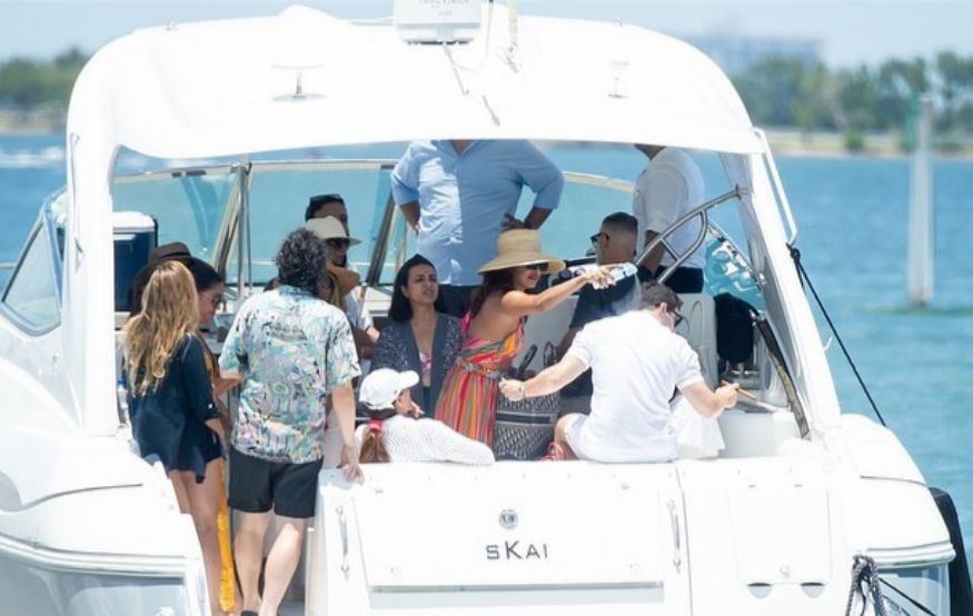  Priyanka, who wore a pink high-waisted bikini, was seen riding a jet ski and cuddling up with Nick, 26, on a yacht. (Image: Instagram)