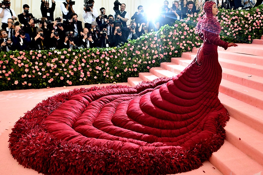 cardi b red dress met gala Cardi B Sweeps 2019 Met Gala in a Stunning Red Quilted Dress