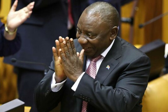 South African President Cyril Ramaphosa acknowledges the applause after Parliament elected him as President, in Cape Town, South Africa. (REUTERS)