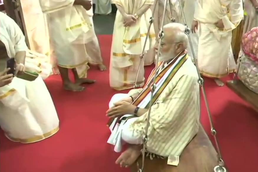 Image result for Modi Offers Prayers at Kerala's Guruvayur Temple in Traditional Attire, Makes Rs 39,000 Digital Donation