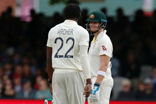 Jofra Archer and Steve Smith share a light moment at Lord's. (Image: AP) 