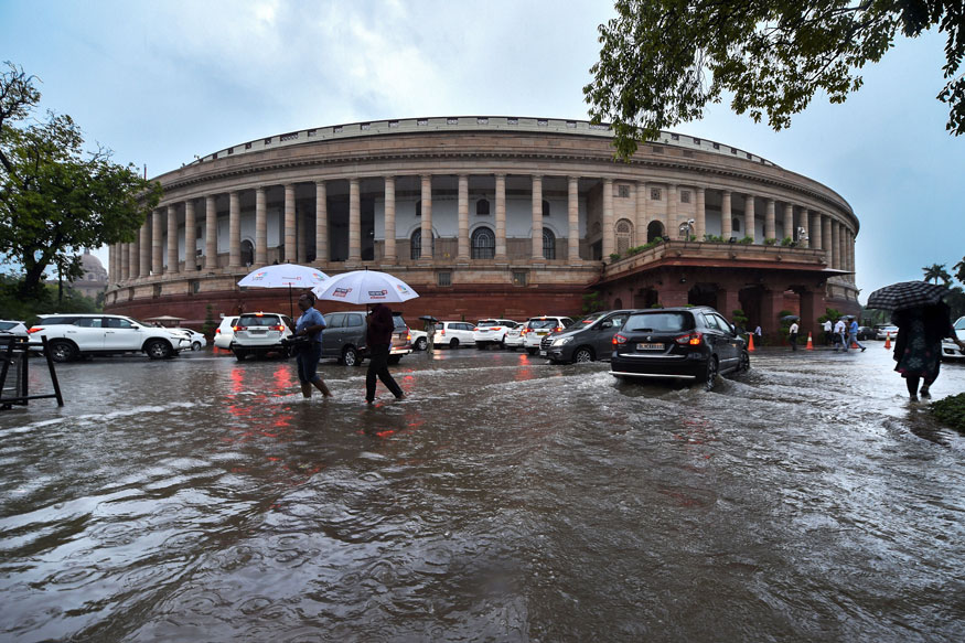 Waterlogging at Parliament after heavy rain, in New Delhi. (Image: PTI)