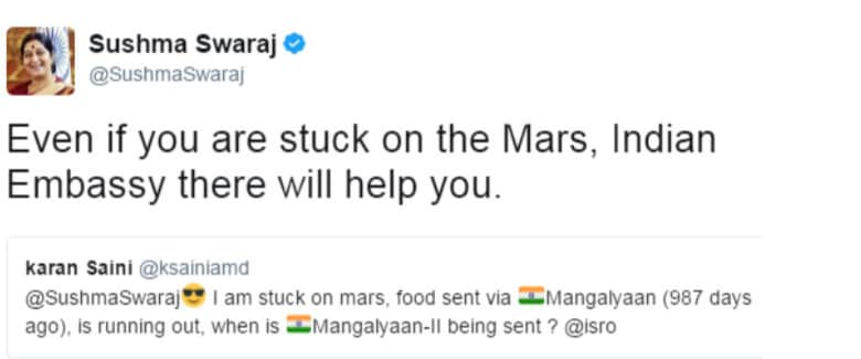 Image result for sushma swaraj mars tweets
