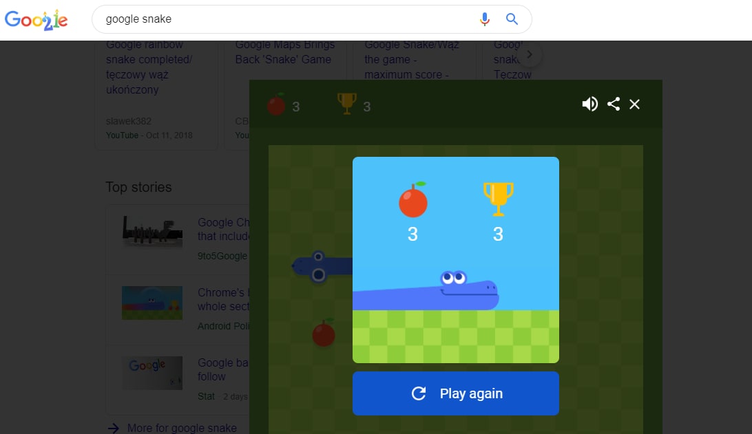 Google snake game. Гугл змея.