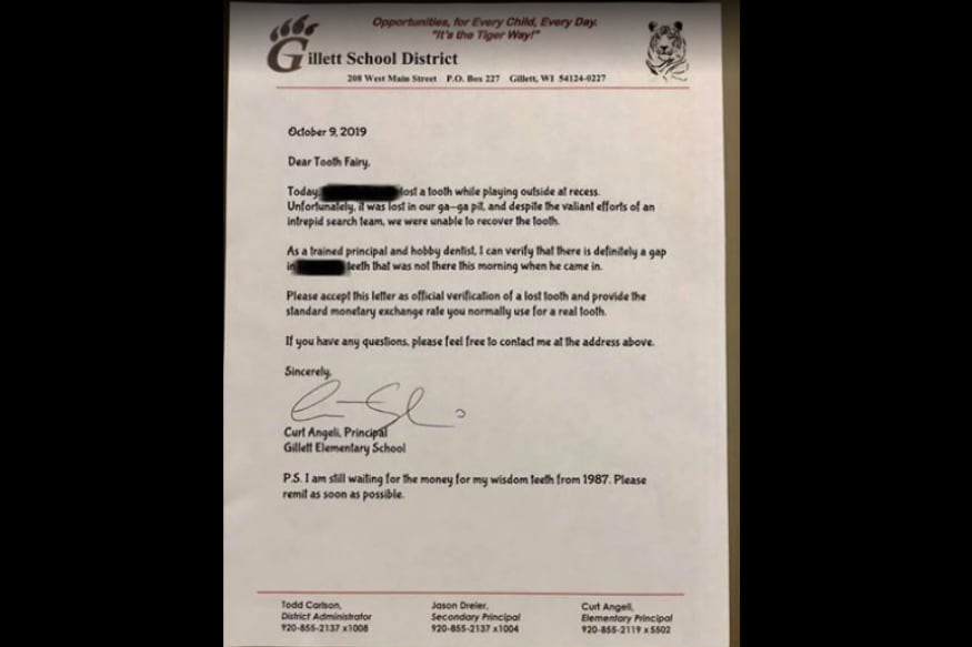 School Principal Pens Heartwarming Letter To Tooth Fairy After