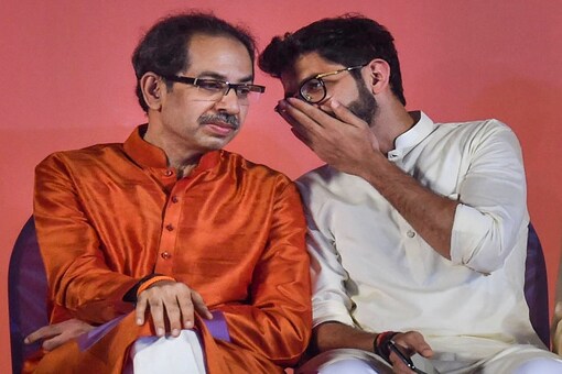 Shiv Sena president Uddhav Thackeray and Yuva Sena chief Aditya Thackeray at a rally in Mumbai.  (PTI Photo)