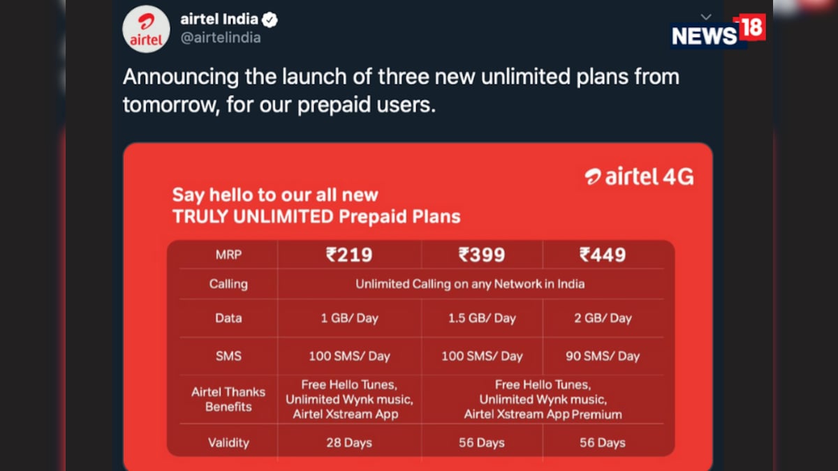 Airtel Has Three New Prepaid Recharge Packs With Unlimited Voice Calls
