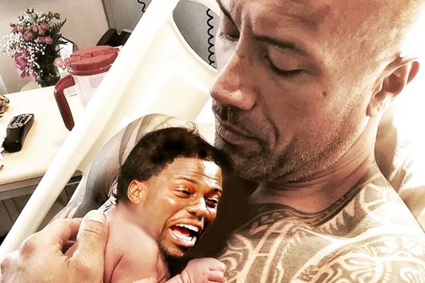 Dwayne The Rock Johnson Pokes Fun At Kevin Hart With Baby Yoda Meme