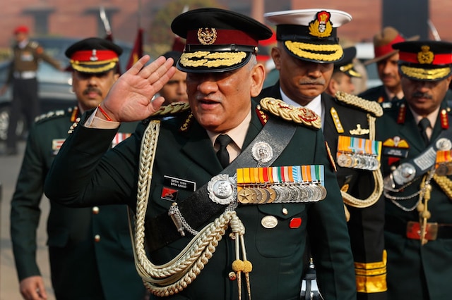 Newly appointed Chief of Defense Staff (CDS) General Bipin Rawat arrives for a joint military guard of honor after assuming office in New Delhi on January 1, 2020. Rawat took charge of India's first-ever Chief of Defense Staff. (Image: AP)