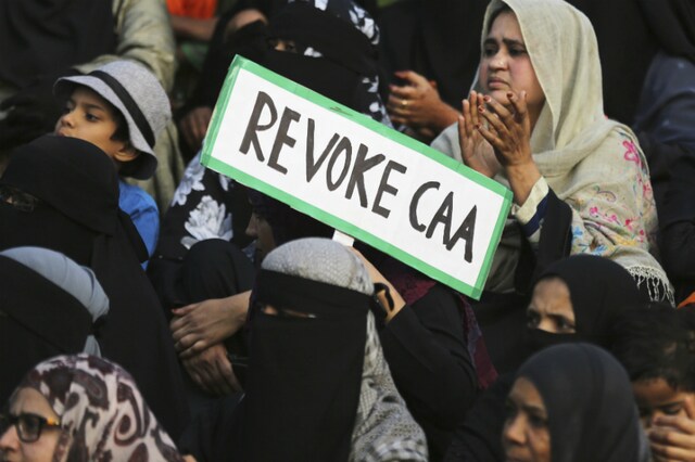 Women participate in a protest against the new citizenship law. 