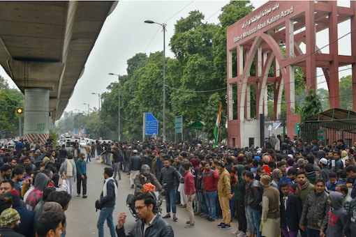 On Monday, students raised slogans as they protested against Delhi Police's action on students at Jamia Millia Islamia on Sunday (PTI)