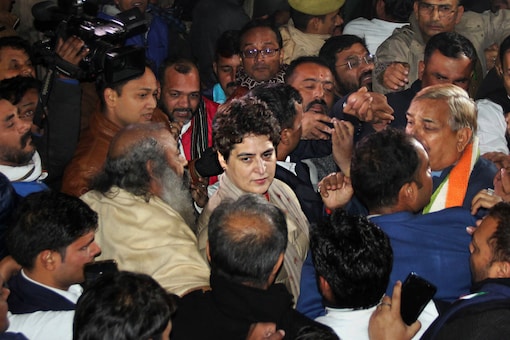 Congress general secretary Priyanka Gandhi Vadra after coming out of the residence of ex-IPS officer SR Darapuri in Lucknow on Saturday. (PTI)