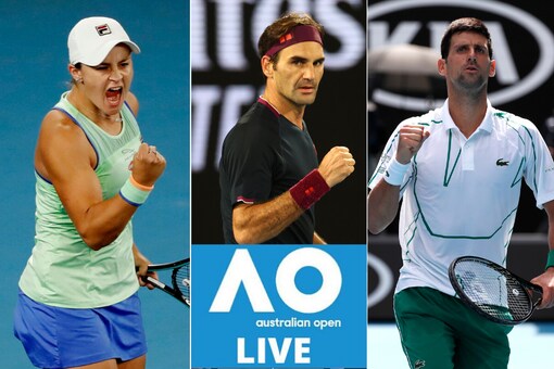 Ashleigh Barty (L), Roger Federer (C) and Novak Djokovic. (Photo Credit: Reuters/News18)