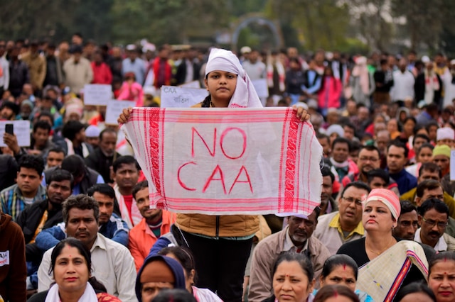 A file photo shows a demonstrator at a protest against the citizenship law in Nagaon district of Assam. (Reuters)