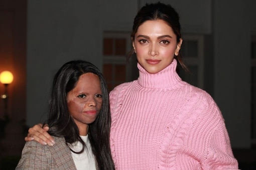 Laxmi Agarwal and Deepika Padukone pose together for a photo during the promotion of Bollywood film Chhapaak in Delhi. (Image: Special Arrangement)