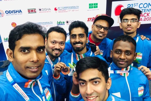 The Indian men's team won gold at the Commonwealth TT Championships in 2019. (Photo Credit: @sathiyantt)