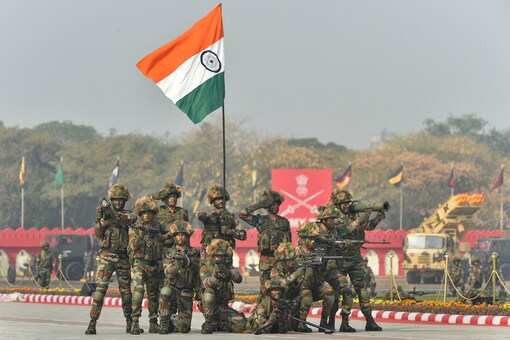 Indian Army soldiers during the Army Day Parade at Cariappa Ground, in New Delhi. (Image: PTI)