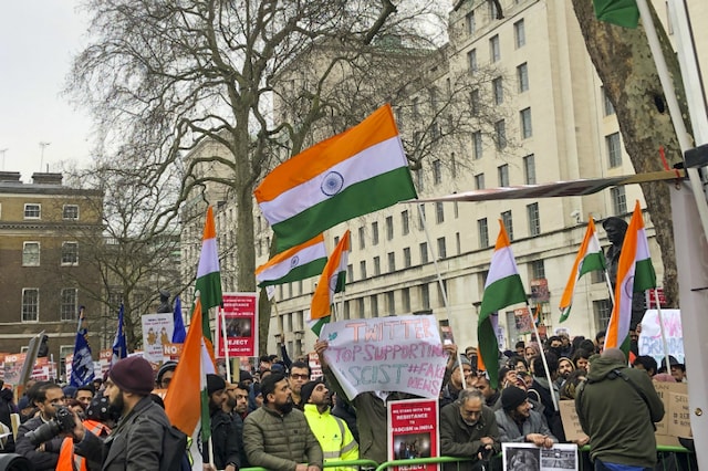 File photo: Anti-CAA protesters march from Downing Street to the Indian High Commission in London on Saturday. (PTI)