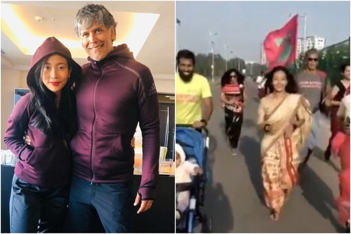 Video of Milind Soman Running with Wife Ankita Konwar in Assamese Traditional Attire Goes Viral