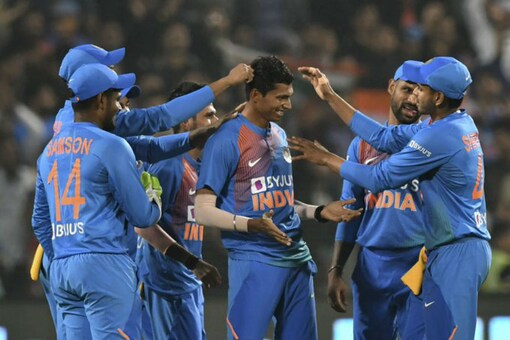 Navdeep Saini and India celebrate a wicket (Image: ICC) 