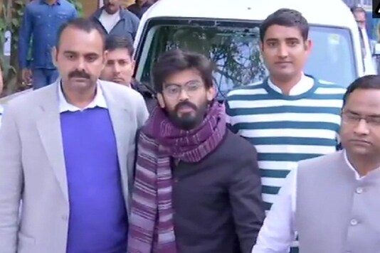 File photo of Sharjeel Imam (in black jacket) with team of Delhi Police Crime Branch.