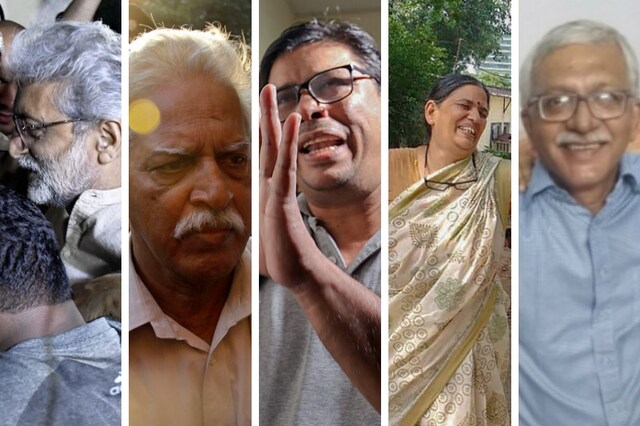 L-R: Gautam Navlakha, Varavara Rao, Arun Ferreira, Sudha Bharadwaj and Vernon Gonsalves were among the activists arrested by Pune police.