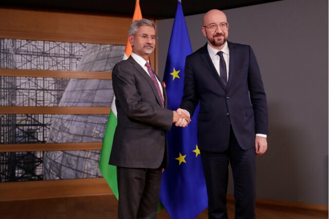 File photo of India's S Jaishankar with European Council President Charles Michel in Brussels.  (Reuters)