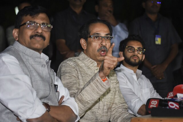 Maharastra Chief Minister Uddhav Thackeray addressing a press conference in New Delhi, Friday, Feb. 21, 2020. Maharashtra Tourism Minister Aaditya Thackeray is also seen. (PTI)