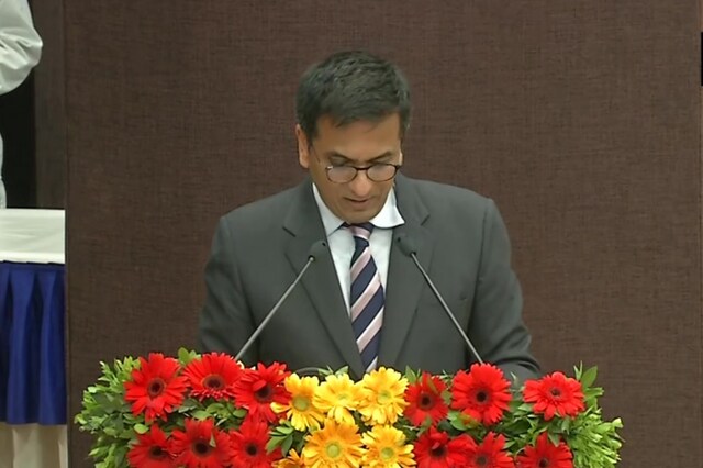 Justice DY Chandrachud delivers a lecture in Ahmedabad. (ANI)