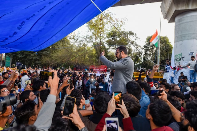 New Delhi: Film director Anurag Kashyap addresses demonstrators at Jamia during a protest against the new citizenship law (CAA) and National Register of Citizens (NRC) in New Delhi, Friday, Feb. 14, 2020. (PTI Photo/Kamal Singh)