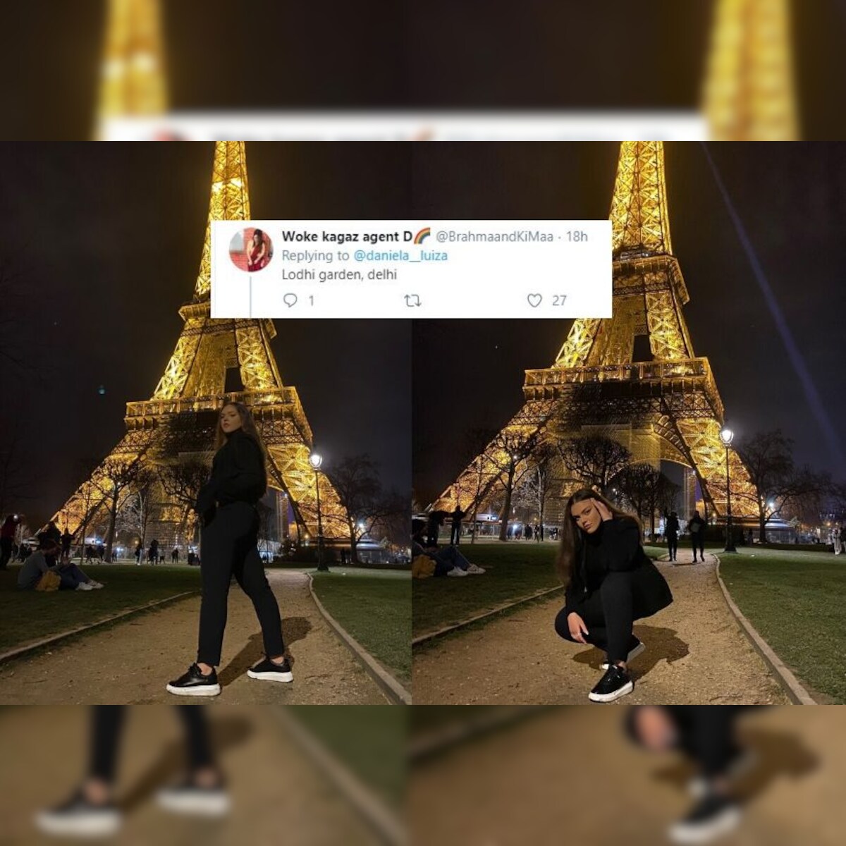 Woman Asks Twitter To Guess Location While Posing In Front Of Eiffel Tower Gets Hilarious Responses