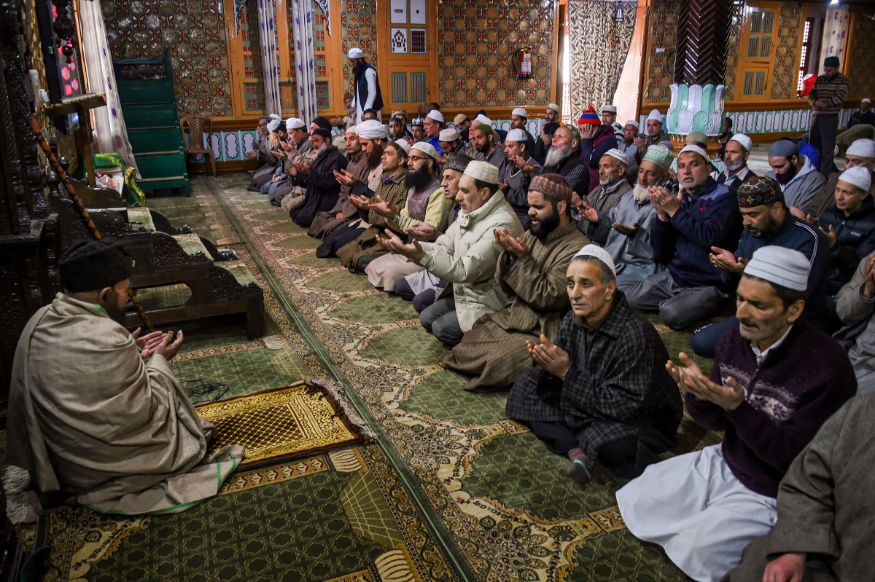  Muslims offer Friday prayers at a mosque in Srinagar. (Image: PTI)
