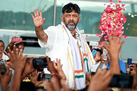  Congress leader DK Shivakumar being welcomed by his supporters in Bengaluru. 