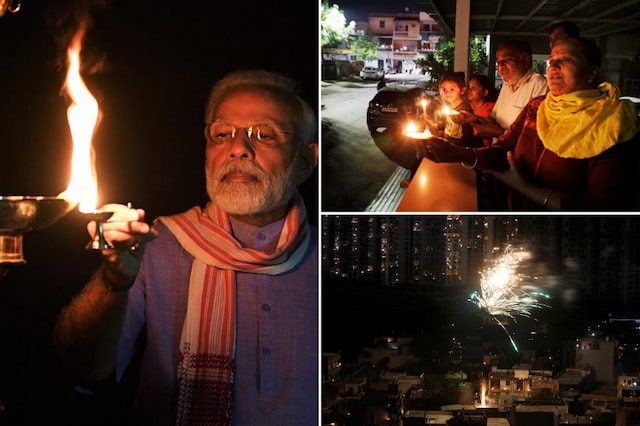 Prime Minister Narendra Modi joins Indians in lighting candles and diyas to mark India’s fight against coronavirus.