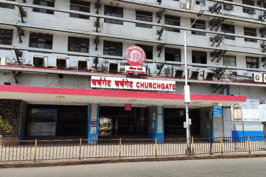 The outside gates of Churchgate station.
