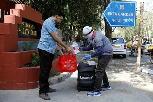 A delivery worker on duty during the coronavirus lockdown. (Image for representation: Reuters)
