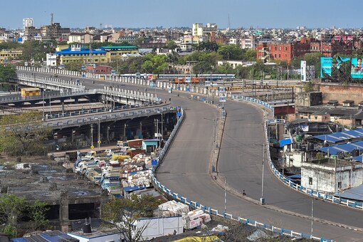 A flyover wears a deserted look during the COVID-19 lockdown in Punjab.
