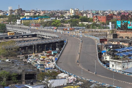 A flyover wears a deserted look during the COVID-19 lockdown in Punjab.