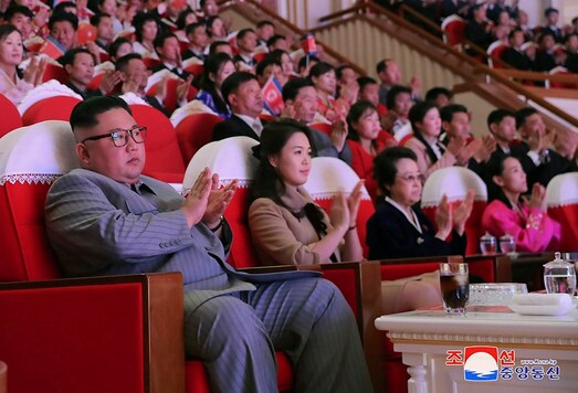 In this January 25, 2020, file photo provided by the North Korean government, North Korean leader Kim Jong Un, left, his wife Ri Sol Ju, center, and his aunt Kim Kyong Hui, third from left, clap during a concert celebrating Lunar New Year's Day in Pyongyang. Kim's aunt Kim Kyong Hui has had her own share of premature reports about her death. (AP)