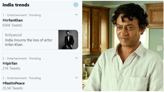 Irrfan Khan dominated the top ten trends across India on Twitter today following news of his demise with fans flooding social media with outpourings of grief | Image credit: Twitter 