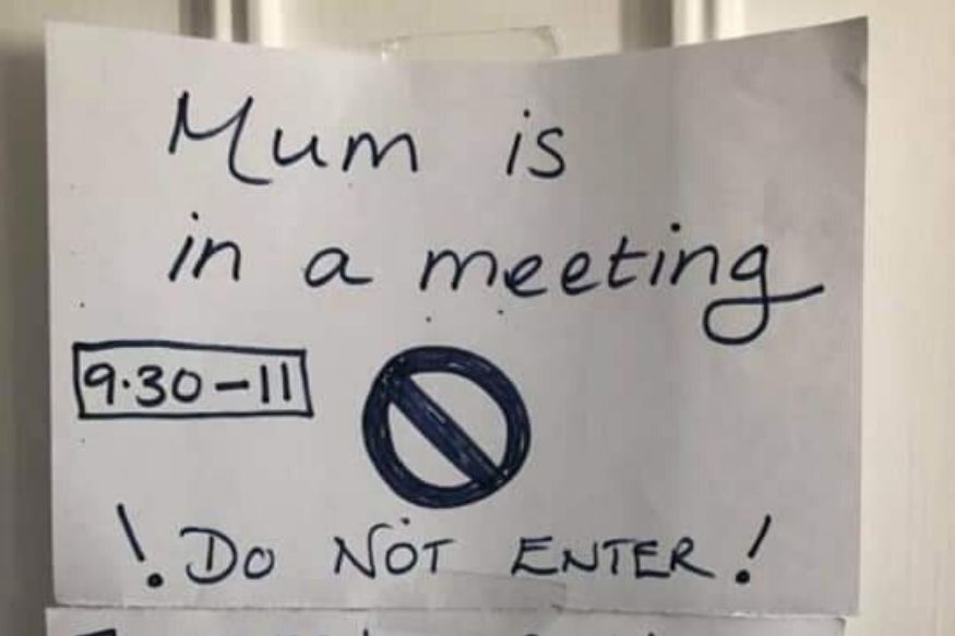 Mum Is In A Meeting Woman Posts Hilarious Note Outside Door While Working From Home