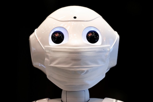 A Pepper humanoid robot, manufactured by SoftBank Group Corp. is seen at a hotel of APA Group that has been designated to accommodate asymptomatic people and those with light symptoms of the coronavirus disease (COVID-19) to free up hospital beds and alleviate work by nurses and staff members, in Tokyo, Japan May 1, 2020. REUTERS/Issei Kato 