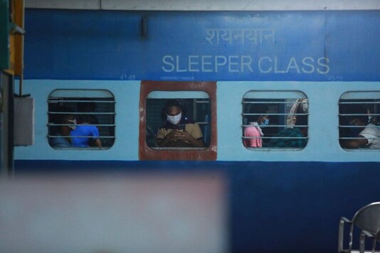 File photo of migrant workers boarding a special train to return home.