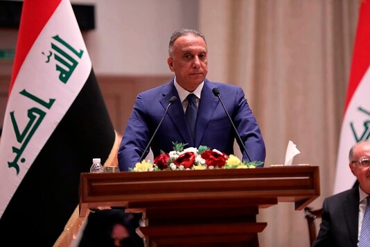 Mustafa al-Kahdimi, Iraqi Prime Minister-designate speaks to members of the Iraqi parliament in Baghdad, Iraq, Thursday, May 7, 2020. Iraq's former spy chief was sworn in early Thursday.
(Iraqi Parliament Media Office, via AP) Mustafa al-Kahdimi, Iraqi Prime Minister-designate speaks to members of the Iraqi parliament in Baghdad, Iraq, Thursday, May 7, 2020. Iraq's former spy chief was sworn in early Thursday.
(Iraqi Parliament Media Office, via AP)