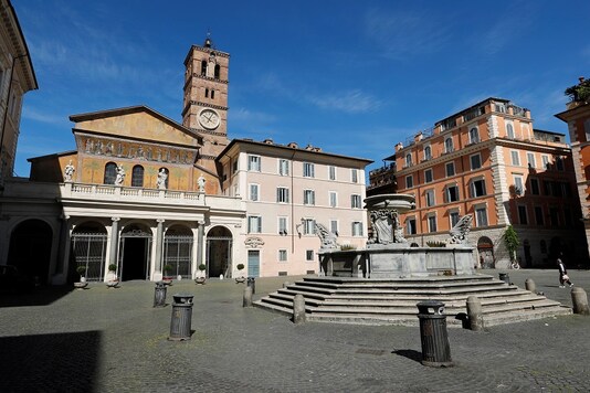 A view of the Basilica of Santa Maria in Trastevere as inside chairs are put in place of the benches to maintain the social distancing, as from May 18 masses will be celebrated again in churches, amid the spread of the coronavirus disease (COVID-19), in Rome, Italy. (Reuters)