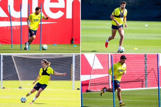 Lionel Messi (top left), Gerard Pique (top right), Antoine Griezmann (bottom left) and Luis Suarez (Photo Credit: @FCBarcelona)